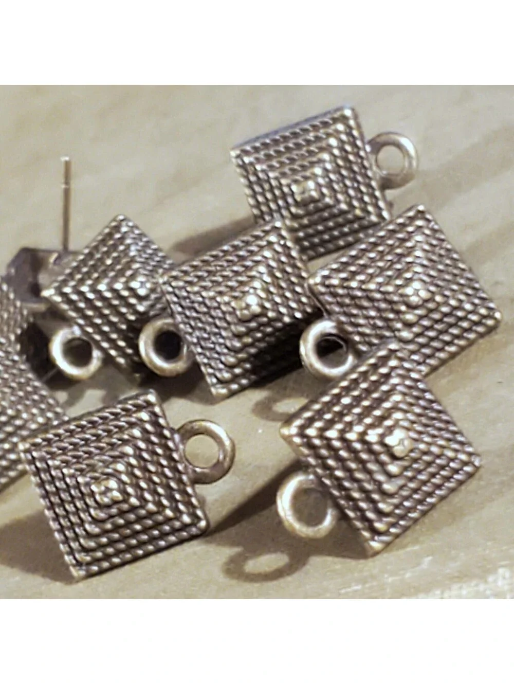 Avant Garde Antique Bronze Egyptian Pyramid Dotted Earring Post Findings 2 pcs